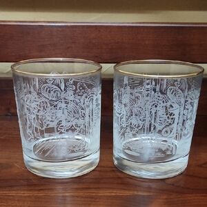"The History Of Whiskey" Etched Glass Tumblers with Gold Rim